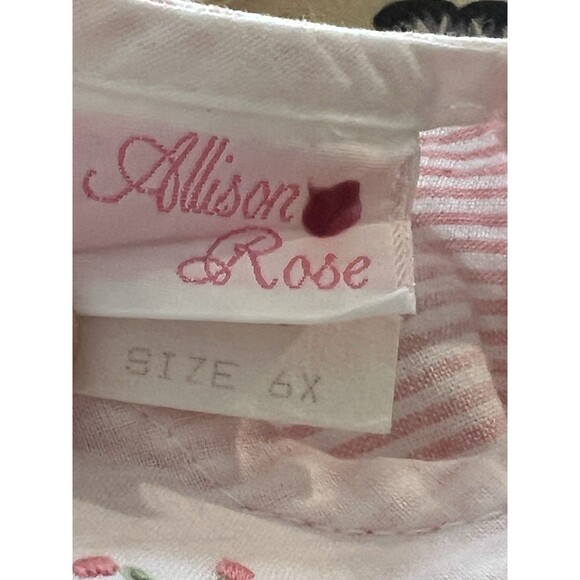 Vintage Allison Rose Pink Striped Dress - Embroidered, Cutout Lace, 6X - Picture 7 of 7